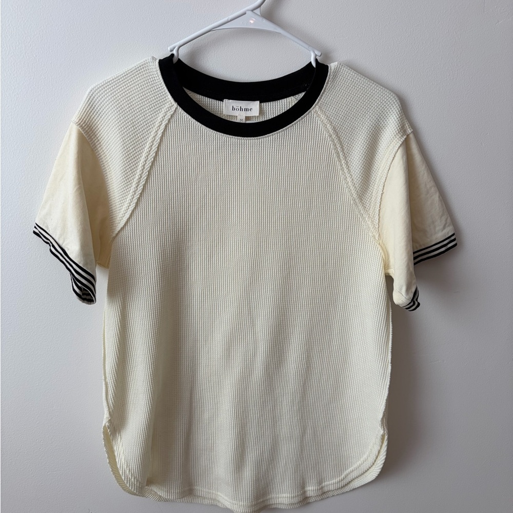 Bohme Ivory and Black Ribbed Short Sleeve Tee